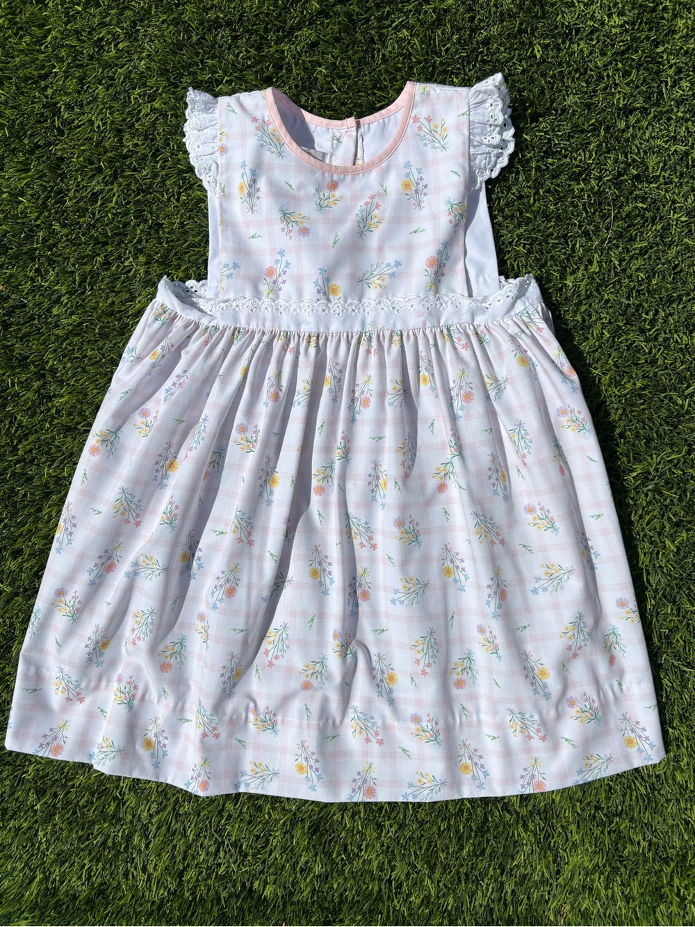 Girls' Pink Floral Cotton Dress with Lace Trim from Lullaby Set size 6x
